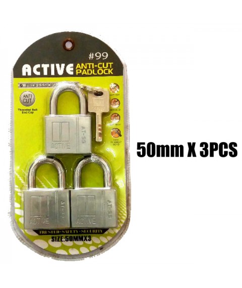 ACTIVE Anti-Cut Brass Pad Lock 40mm & 50mm (1PCS / 2PCS / 3PCS / 4PCS) 