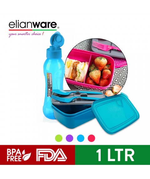 Elianware Lunch Box Bento Lunchbox Container (1.3L) [Free Water Tumble 1L]