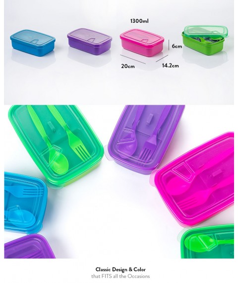 Elianware Lunch Box Bento Lunchbox Container (1.3L) [Free Water Tumble 1L]