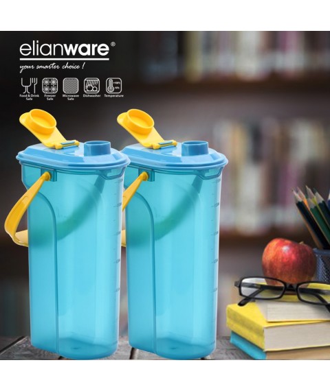 Elianware Rectangular E-Fresh BPA Free Water Tumbler with Handle (1.3L x 2)