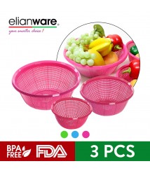 Elianware BPA Free Multipurpose Kitchen Fruit Vegetable Strainer Colander Set - Round (3 Pcs)