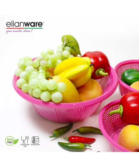 Elianware BPA Free Multipurpose Kitchen Fruit Vegetable Strainer Colander Set - Round (3 Pcs)