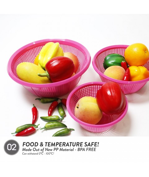 Elianware BPA Free Multipurpose Kitchen Fruit Vegetable Strainer Colander Set - Round (3 Pcs)