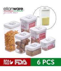 Elianware Lid Lock White Elegant Rectangular Airtight Canister Food Storage Container - 6 pcs