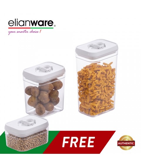 Elianware Lid Lock White Elegant Rectangular Airtight Canister Food Storage Container - 6 pcs