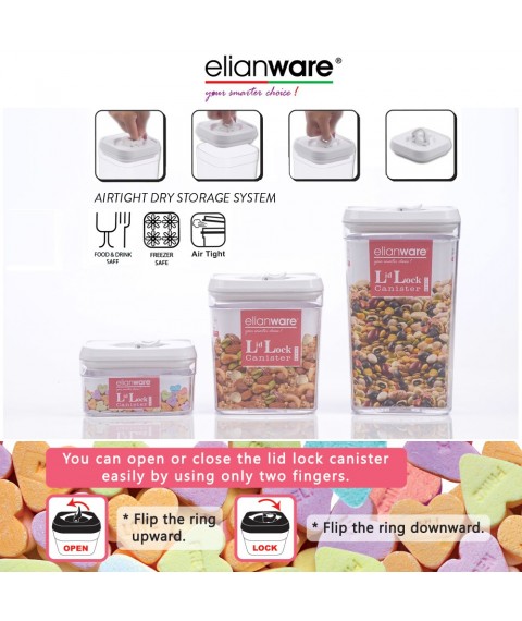 Elianware Lid Lock White Elegant Rectangular Airtight Canister Food Storage Container - 6 pcs