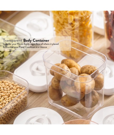 Elianware Lid Lock White Elegant Rectangular Airtight Canister Food Storage Container - 6 pcs