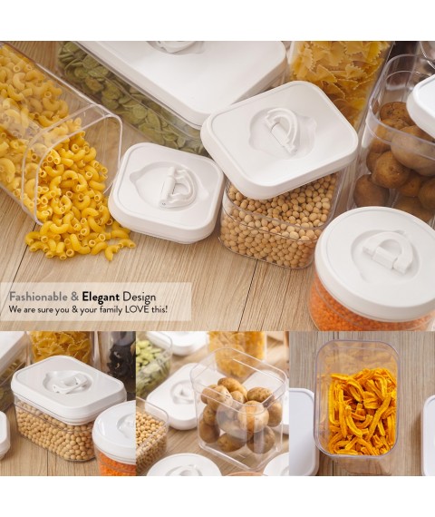 Elianware Lid Lock White Elegant Rectangular Airtight Canister Food Storage Container - 6 pcs