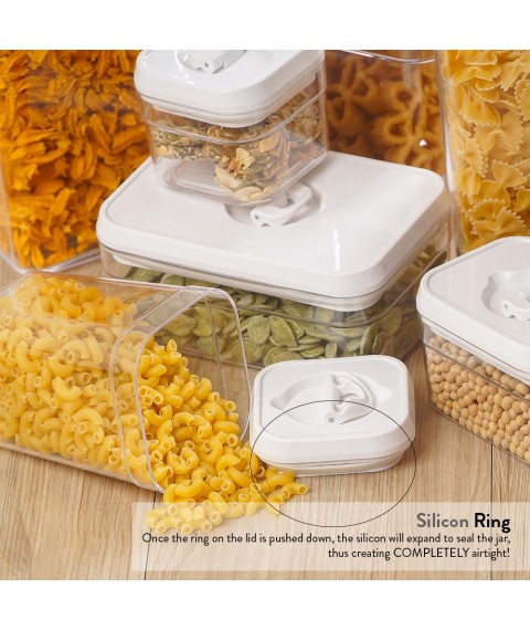 Elianware Lid Lock White Elegant Rectangular Airtight Canister Food Storage Container - 6 pcs